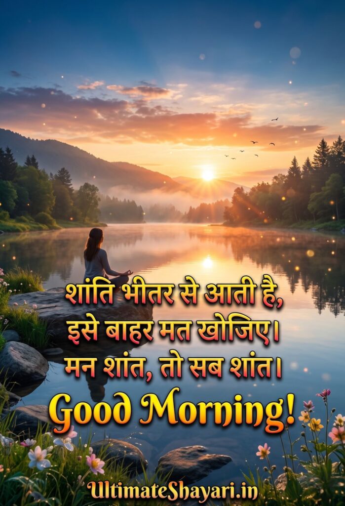 Lord Buddha peaceful face golden morning light image