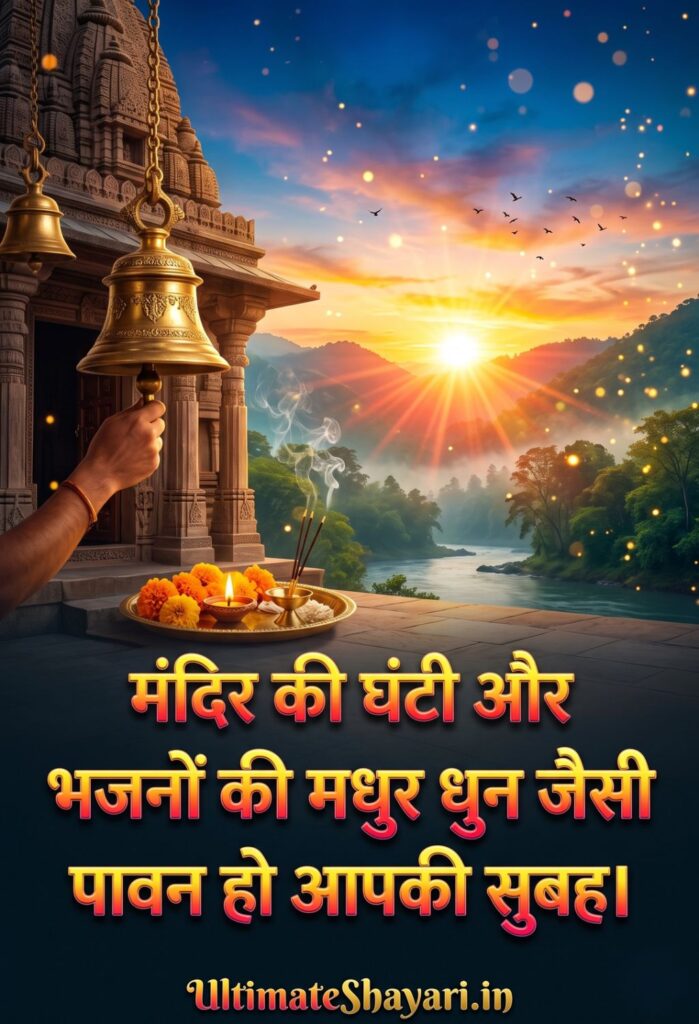 Temple bells ringing with morning rays spiritual image